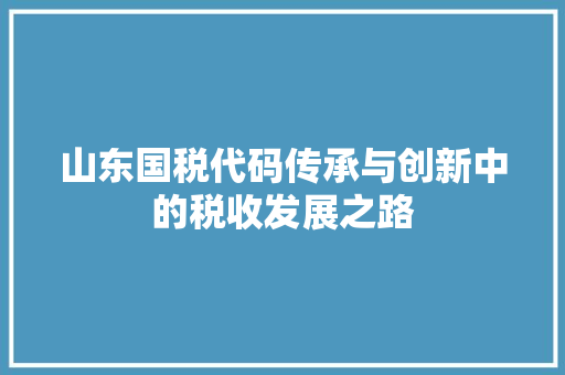 山东国税代码传承与创新中的税收发展之路