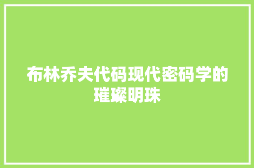 布林乔夫代码现代密码学的璀璨明珠