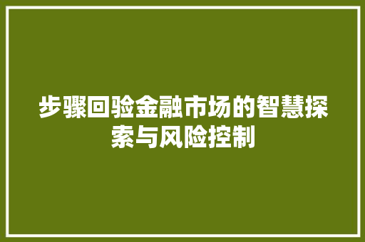 步骤回验金融市场的智慧探索与风险控制