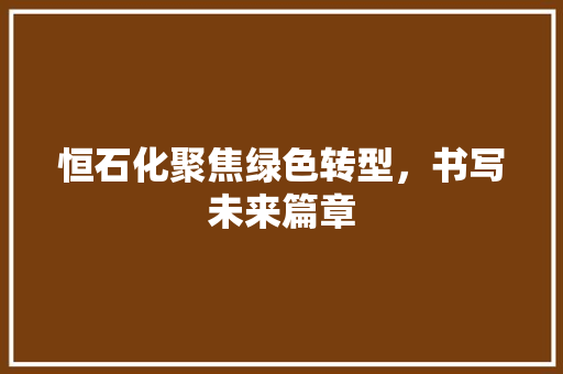 恒石化聚焦绿色转型，书写未来篇章