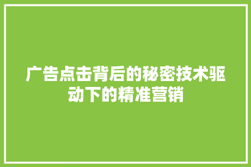 广告点击背后的秘密技术驱动下的精准营销