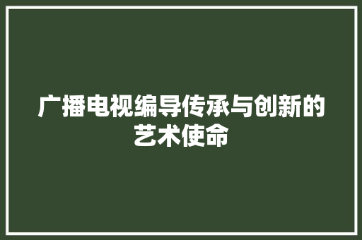 广播电视编导传承与创新的艺术使命