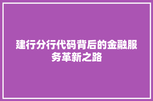 建行分行代码背后的金融服务革新之路