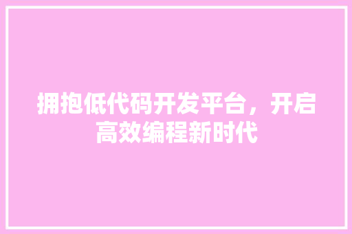 拥抱低代码开发平台，开启高效编程新时代