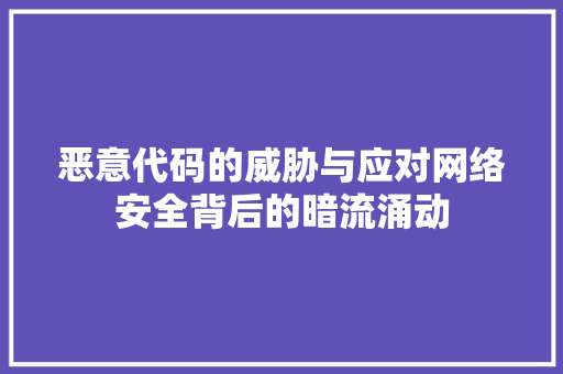 恶意代码的威胁与应对网络安全背后的暗流涌动
