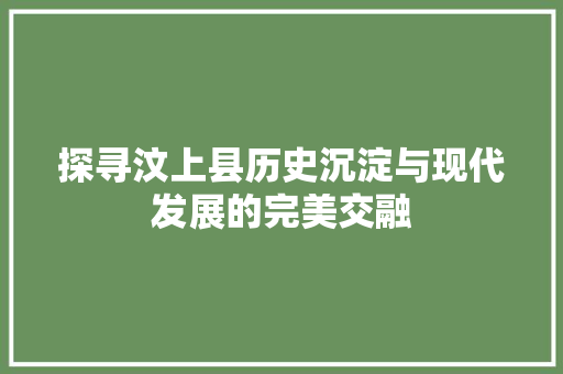 探寻汶上县历史沉淀与现代发展的完美交融