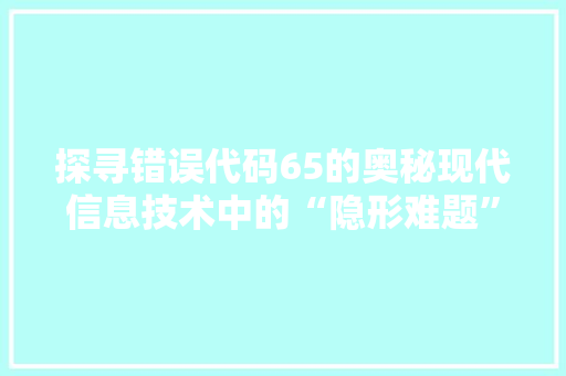 探寻错误代码65的奥秘现代信息技术中的“隐形难题”  第1张
