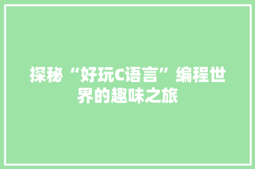 探秘“好玩C语言”编程世界的趣味之旅