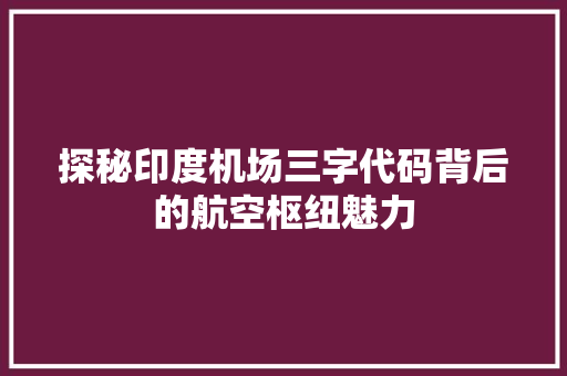 探秘印度机场三字代码背后的航空枢纽魅力