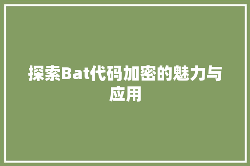 探索Bat代码加密的魅力与应用  第1张