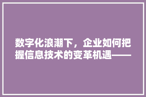 数字化浪潮下，企业如何把握信息技术的变革机遇——以Discuz换行代码为例