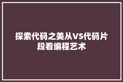探索代码之美从VS代码片段看编程艺术
