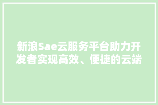 新浪Sae云服务平台助力开发者实现高效、便捷的云端应用部署