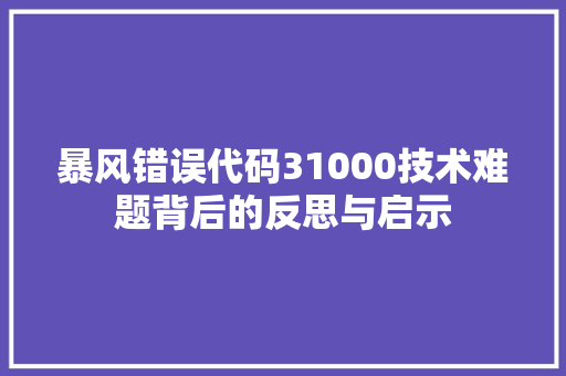暴风错误代码31000技术难题背后的反思与启示