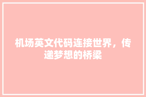 机场英文代码连接世界，传递梦想的桥梁