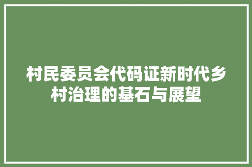 村民委员会代码证新时代乡村治理的基石与展望