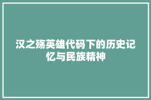 汉之殇英雄代码下的历史记忆与民族精神