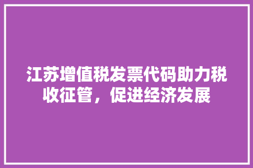 江苏增值税发票代码助力税收征管，促进经济发展