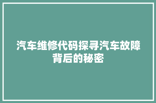 汽车维修代码探寻汽车故障背后的秘密