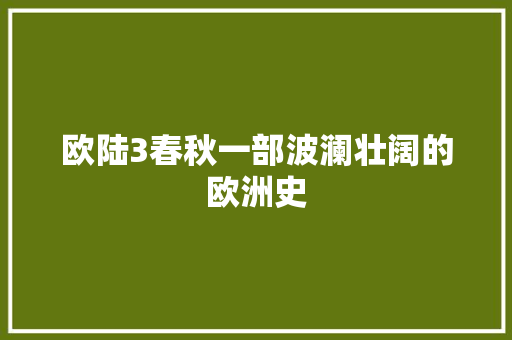 欧陆3春秋一部波澜壮阔的欧洲史