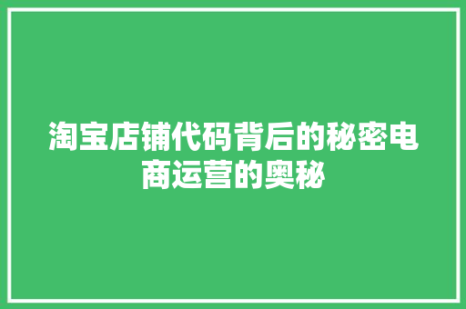 淘宝店铺代码背后的秘密电商运营的奥秘
