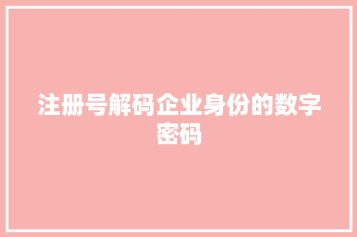 注册号解码企业身份的数字密码