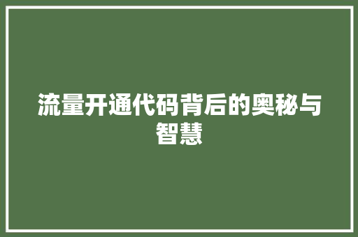 流量开通代码背后的奥秘与智慧