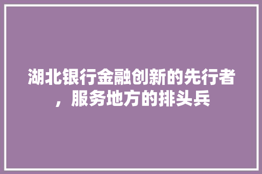 湖北银行金融创新的先行者，服务地方的排头兵