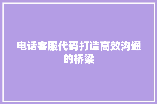 电话客服代码打造高效沟通的桥梁