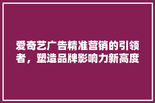 爱奇艺广告精准营销的引领者，塑造品牌影响力新高度