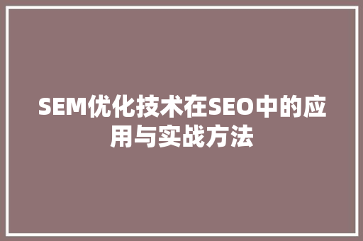 SEM优化技术在SEO中的应用与实战方法