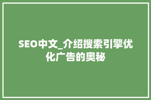 SEO中文_介绍搜索引擎优化广告的奥秘