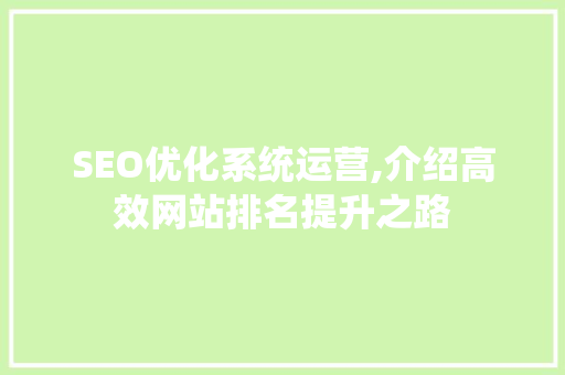 SEO优化系统运营,介绍高效网站排名提升之路