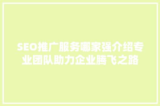 SEO推广服务哪家强介绍专业团队助力企业腾飞之路  第1张