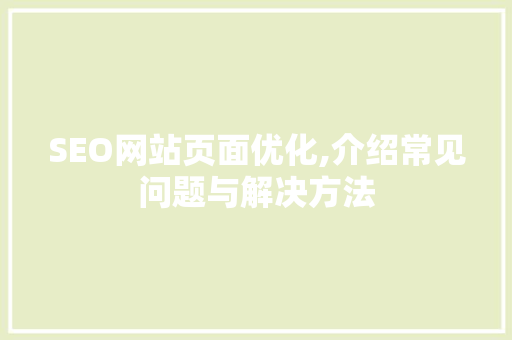 SEO网站页面优化,介绍常见问题与解决方法