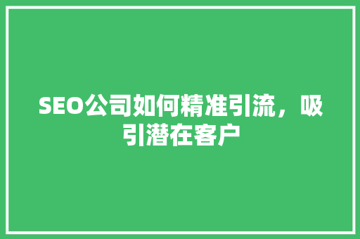 SEO公司如何精准引流，吸引潜在客户