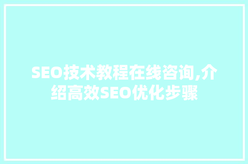 SEO技术教程在线咨询,介绍高效SEO优化步骤